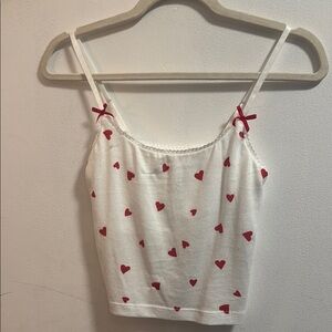 Z-Supply White Camisole with Red Heart Pattern (never been worn, small snag)